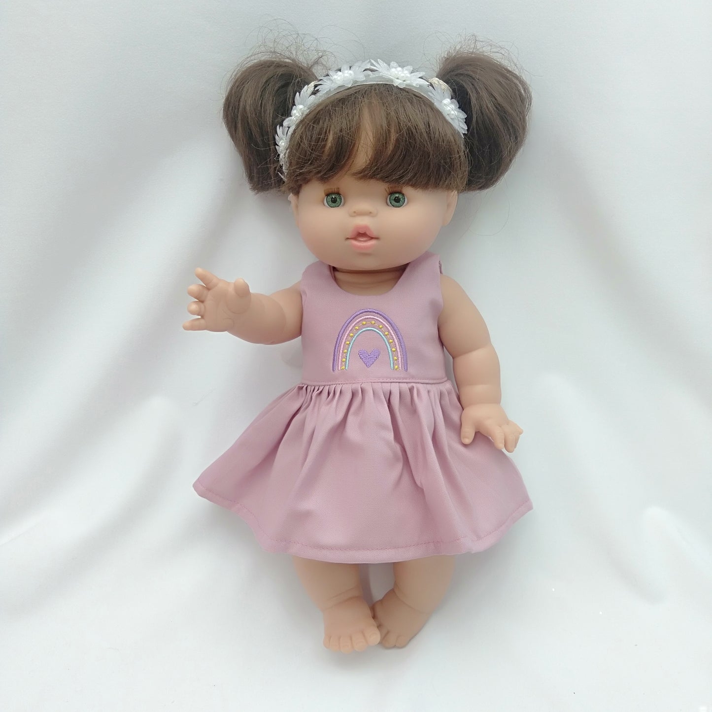 Embroidery Rainbow Dress Miniland 38cm Doll & Paola Reina Gordis, Minikane, Mini Colettos 34cm Doll