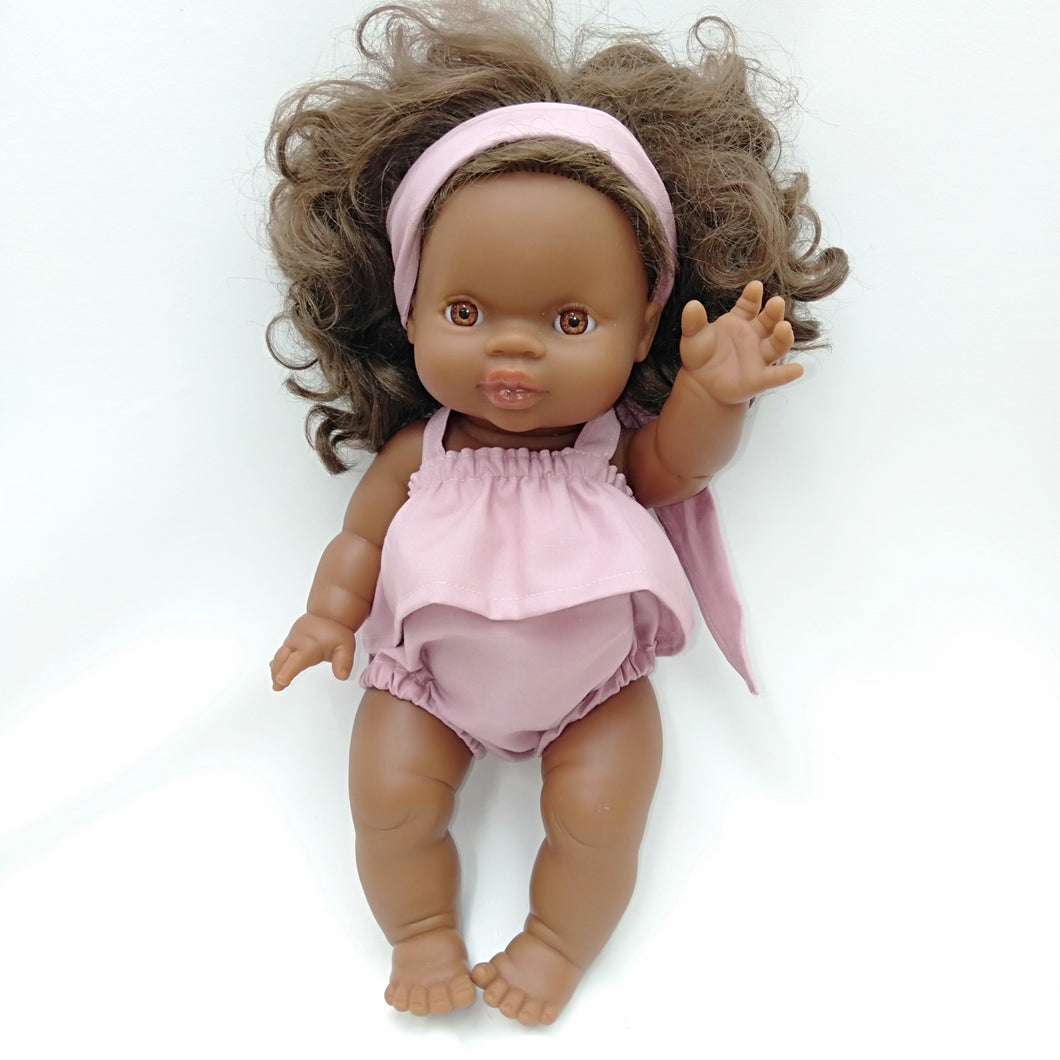 Dusty Pink Frilled Romper 38 cm Miniland Doll  34 cm Minikane/Paolo Reina Doll.