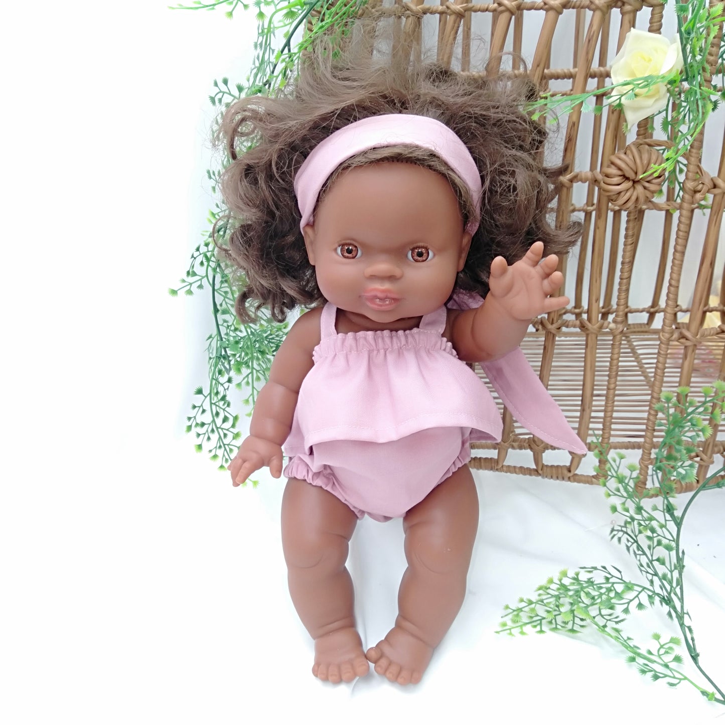 Frilled Romper 38 cm Miniland Doll  34 cm Minikane/Paolo Reina Doll. Dusty Pink