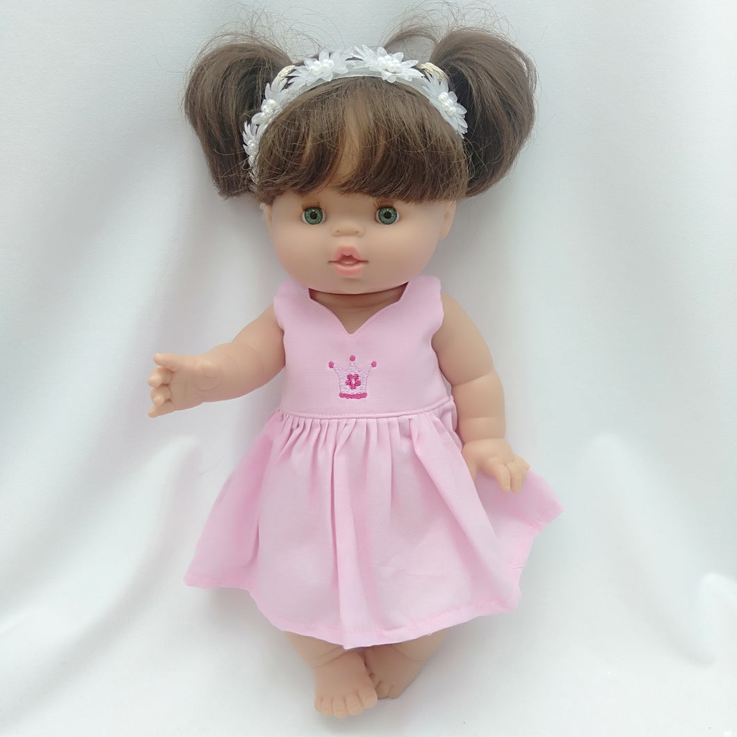 Pink Crown Dress Miniland 38cm Doll & Paola Reina Gordis, Minikane, Mini Colettos 34cm Doll